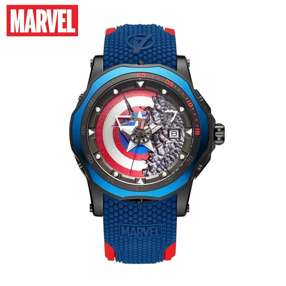 Imagem -02 - Vingadores Capitão América Escudo Disney Marvel Relógio 100m Masculino à Prova d Água Relógio de Quartzo Azul Cinto de Silicone Relógio Masculino os