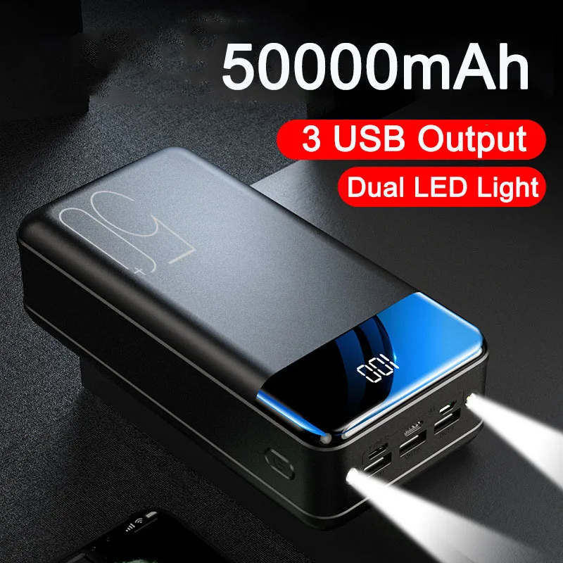 Power Bank 50000mAh Portable Fast Charging Powerbank External Battery Charger for iPhone 15 Samsung S24 Huawei Xiaomi Poverbank