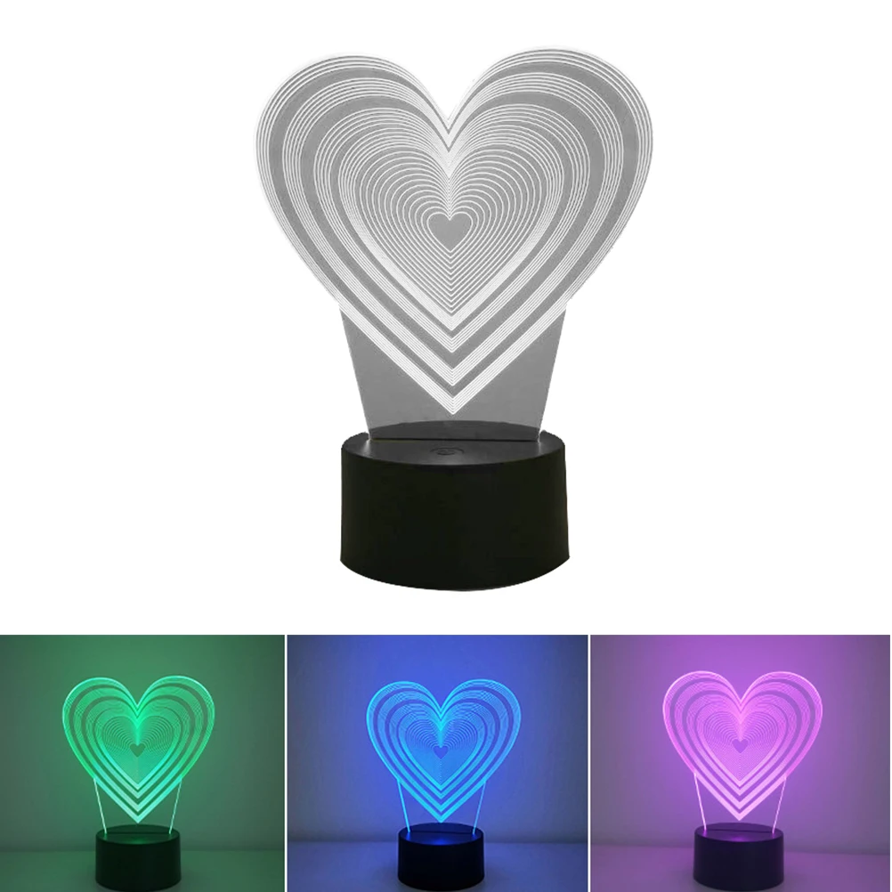 

3D LED Illusion Lamp Heart Shape Night Light Bedroom Living Room Decor USB Charging Acrylic Material Gift Idea Christmas