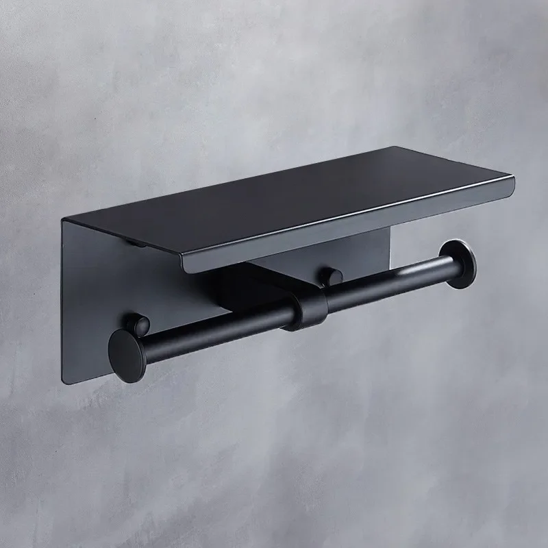 Modern Gun Gray Toilet Roll Drawer with Built-In Mobile Phone Slot with Wall-Mounted Installation