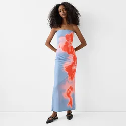 Wind Women's Clothing New Sexy Tube Top Print Hip-wrapped Split Seaside Dress for Women