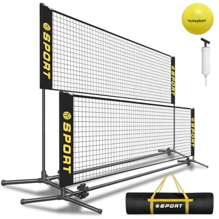 

Portable volleyball net set for outdoor sports nylon mesh black adjustable height 2.7FT5.1FT with pump and carry bag