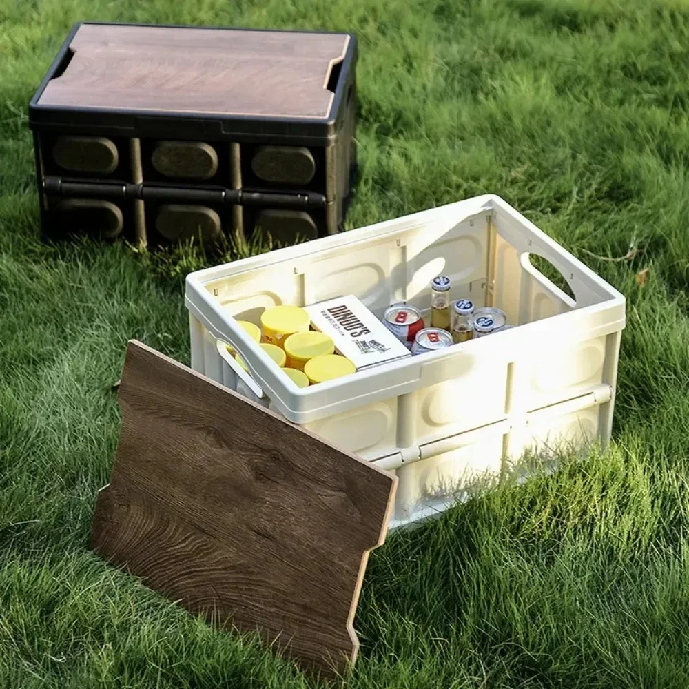 Outdoor Camping Storage Box Car Trunk With Wooden Lid Household Stackable Container Large Capacity Bin Folding Organizing Boxes