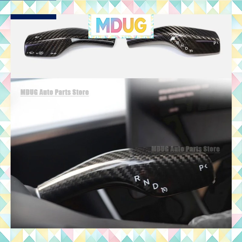 MDUG For Tesla Model 3 Y Dry Carbon Fiber Wiper Driving Stalk Covers Interior Styling Modification Accessories