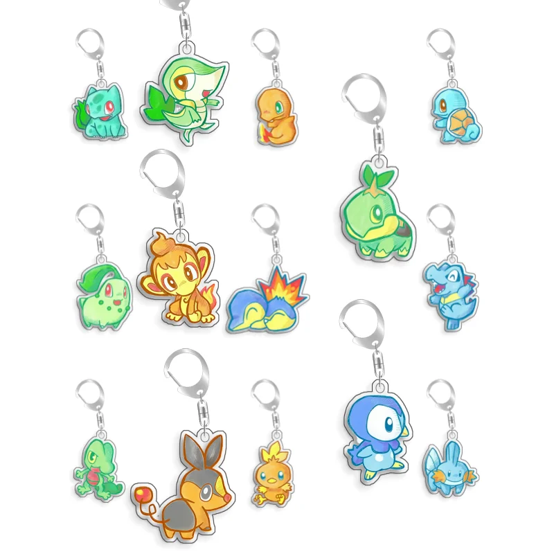 Llavero de acrílico de 5 cm con diseño de Pokémon (Elf, Qikachu, Treecko, Charmander, Bulbasaur, Snivy), hecho a mano, estilo caricatura, lindo, anime, colgante, juguete, regalo