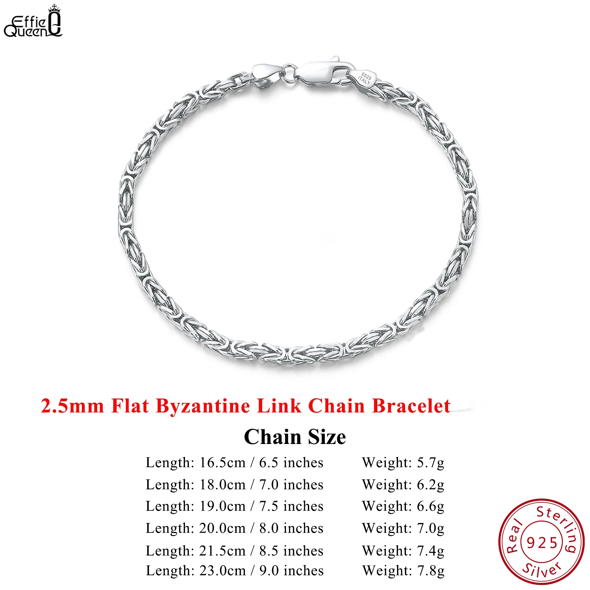 

EFFIE QUEEN, стерлинговое серебро 925 пробы, итальянский 2,5 мм, плоский византийский браслет-цепочка для женщин и мужчин, браслет ручной работы, ювелирные изделия SB122