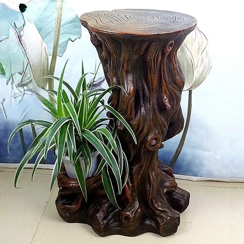

Chinese Style Flower Pot Shelf Indoor Living Room Balcony Retro Flower Bonsai Plant Imitation Wood Floor Base Decoration