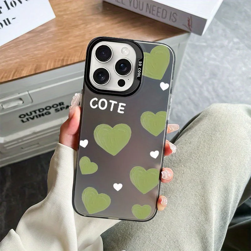 

Green heart and coffee letter phone case for iPhone 16 15 14 13 12 11 Pro/ Max/Plus shock-proof rear cover anti-fingerprint