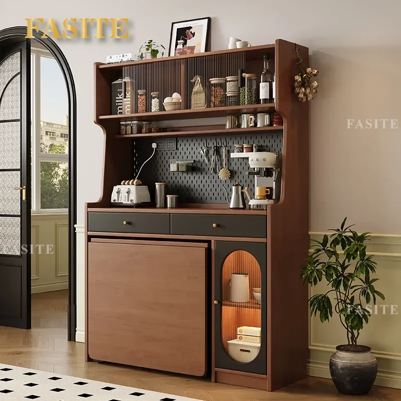For Medieval French Retro Solid Wood Folding Dining Table Wall Mounted Retractable Side Cabinet Space Saving Household Locker