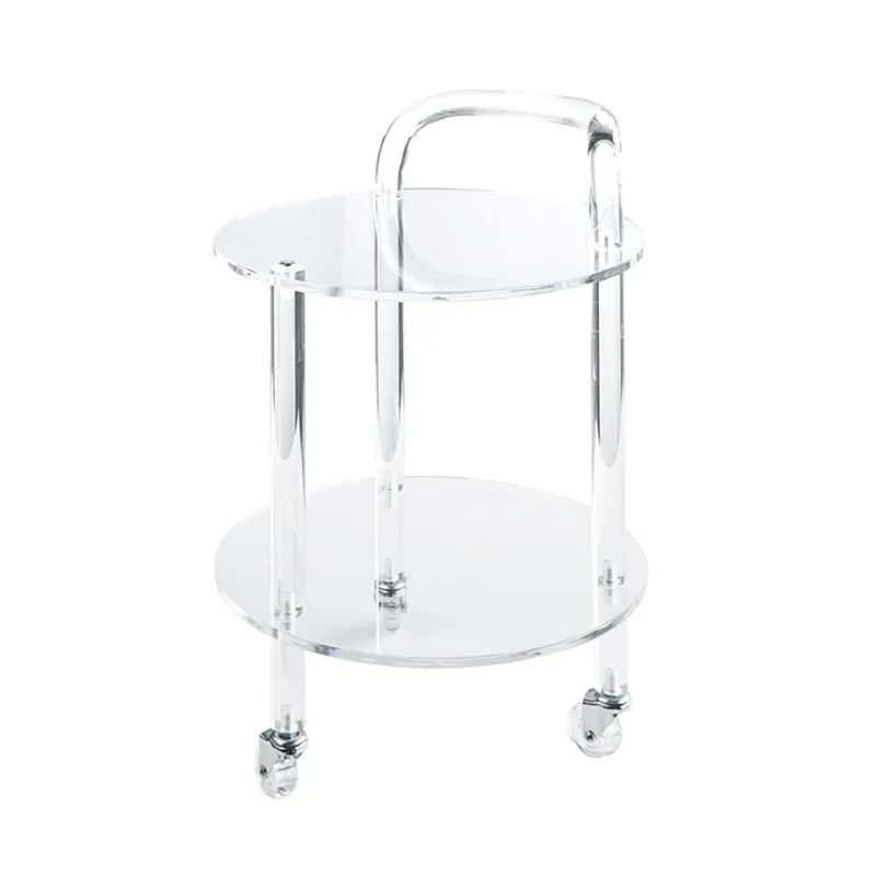 

Acrylic round coffee table removable light luxury trolley transparent glass removable table
