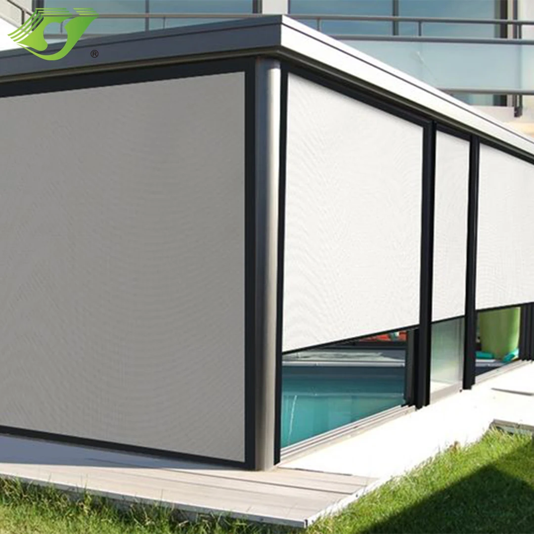 Stores roulants extérieurs manuels, tissu semi-occultant, imperméable, coupe-vent, adapté aux balcons, décoration d'intérieur, bonne qualité