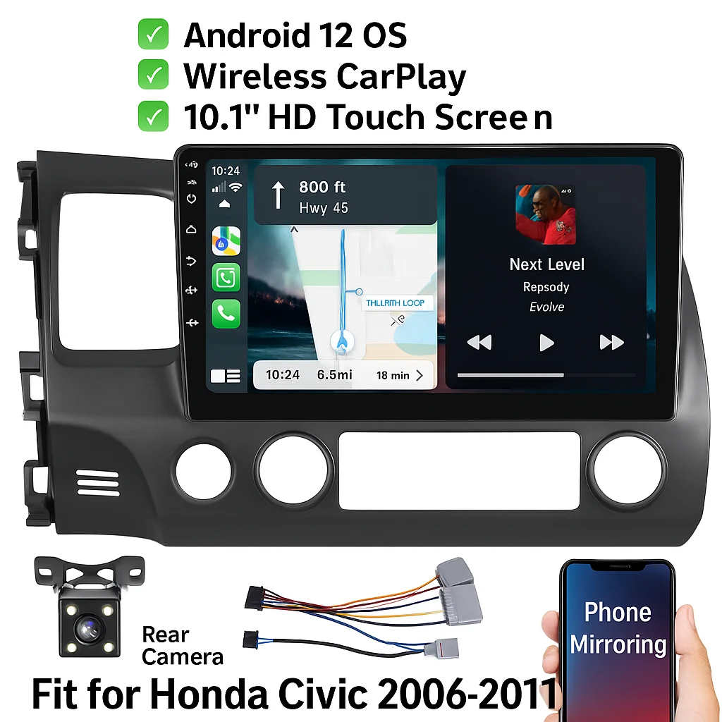 

Wireless Carplay Android 12 Car Radio For Honda Civic 2006-2011 2+32G Android Auto GPS Multimedia Player RDS & FM Radio
