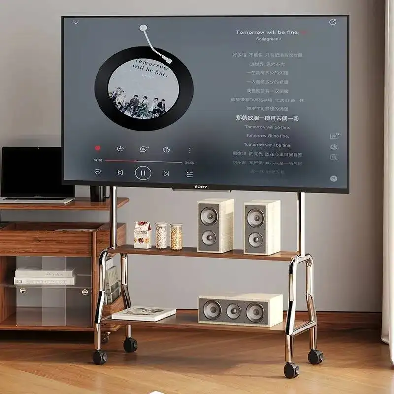 For 32-75 Inch TV Nordic TV Floor Bracket Stainless Steel Pulley Movable Modern Simple Hanger Rack Bedroom Living Room Furniture