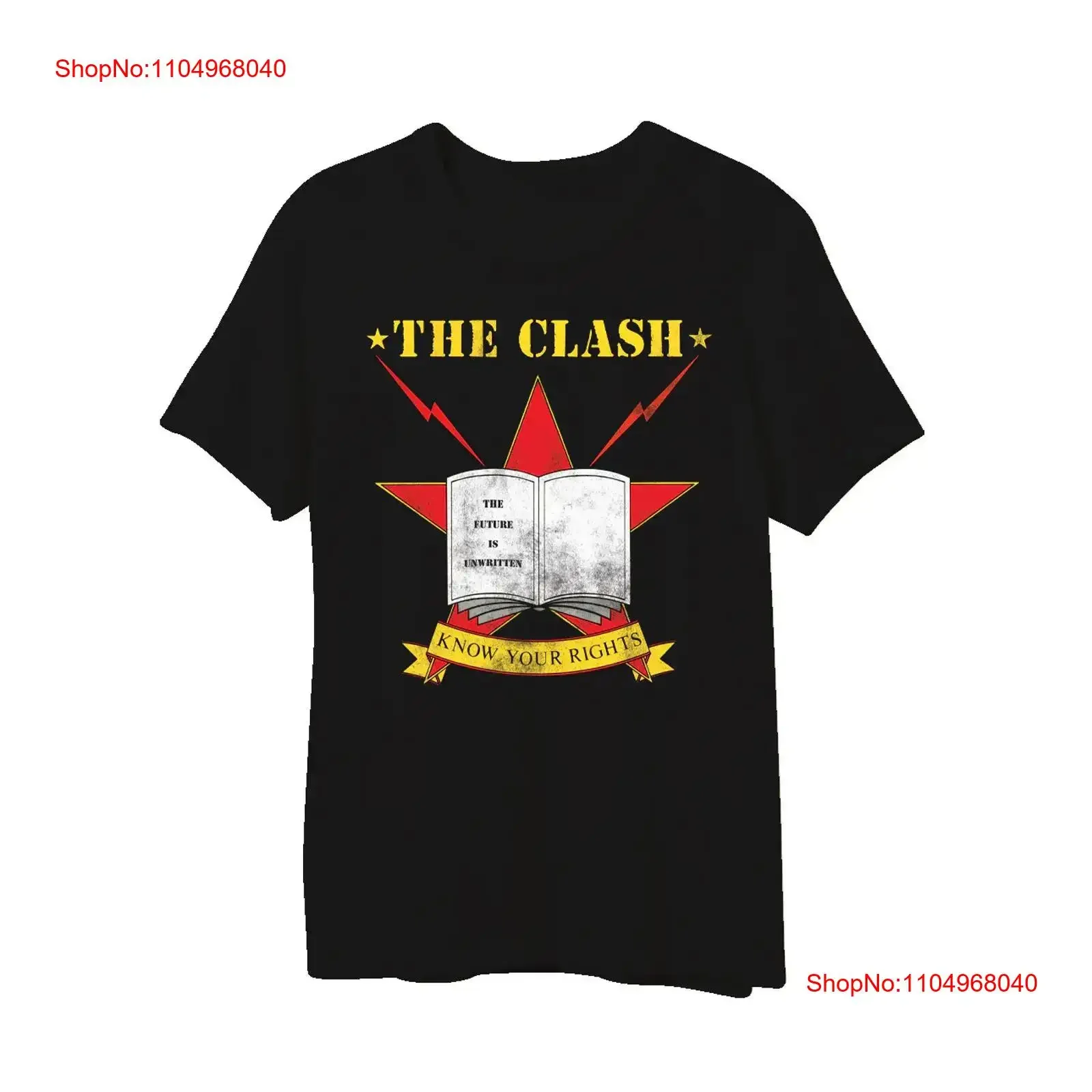 Vtg Know Your Rights The Clash T-shirt en coton noir, taille complète, manches longues ou courtes, vintage, lavé, confortable, légèrement usé