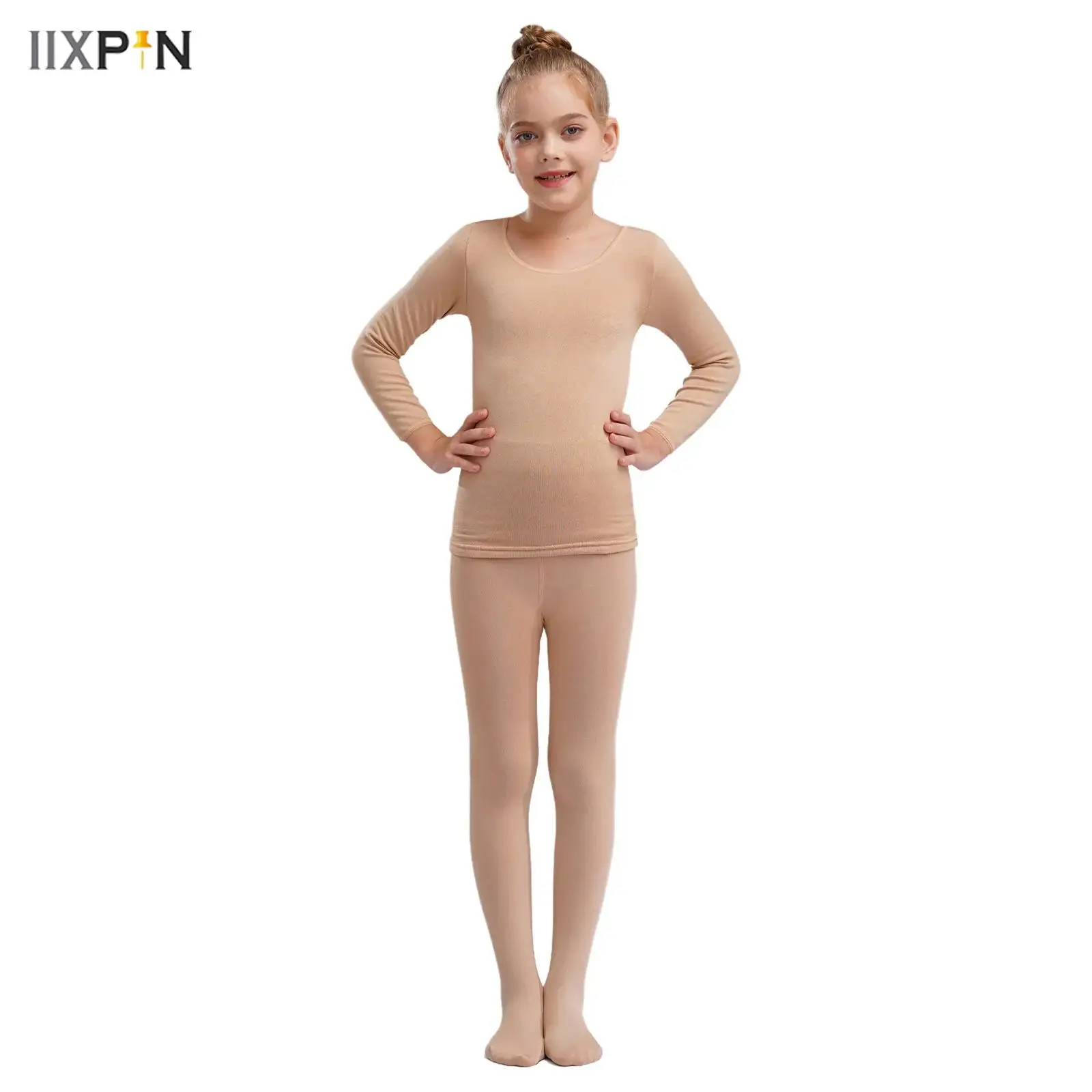 

Kids Girls Ballet Dance Training Costumes Spring Autumn Thermal Underwear Stretchy Long Sleeve Top+Pantyhose Leggings Pants 2Pcs
