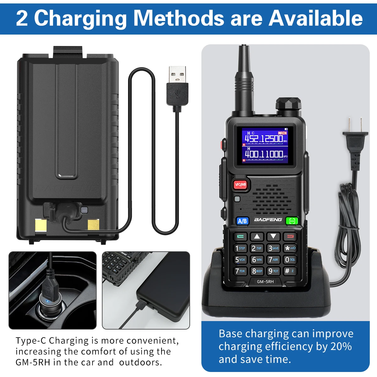 BAOFENG UV-5RH GM-5RH, Walkie Talkie nirkabel salinan frekuensi tipe-c pengisian daya NOAA UV-5R AR-5RM VHF UHF Ham Radio dua arah 1/2