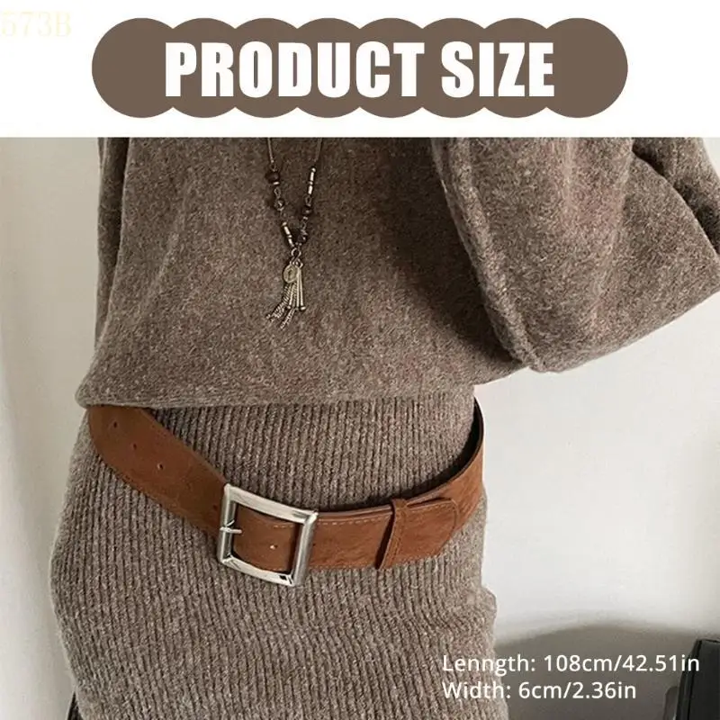 

573B Stylish PU Leather Belt Simple Waist Chain with Square Buckle for Everyday Commutes Casual Gatherings & Date