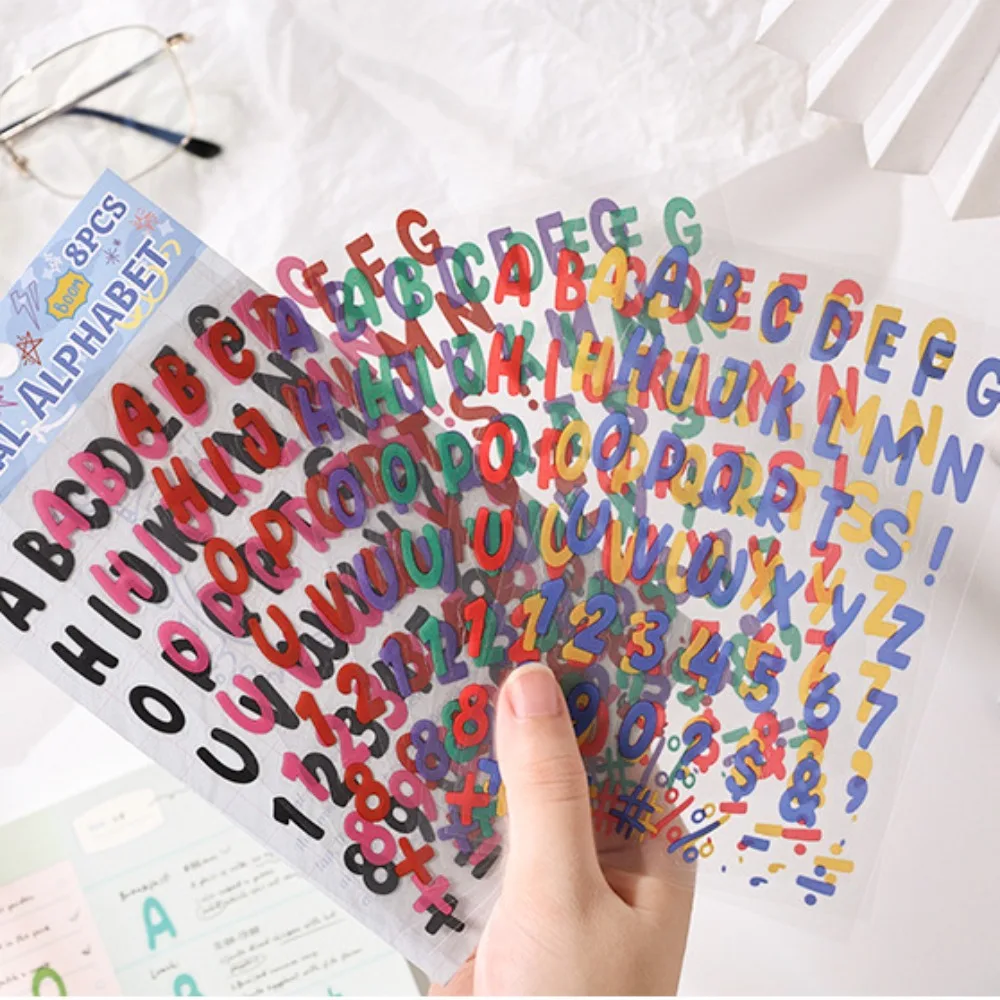 6Style 8Pcs/pack Vibrant Letters Waterproof PET Cut Film Handbook Stickers English Handbook Material Painting Creative Stickers
