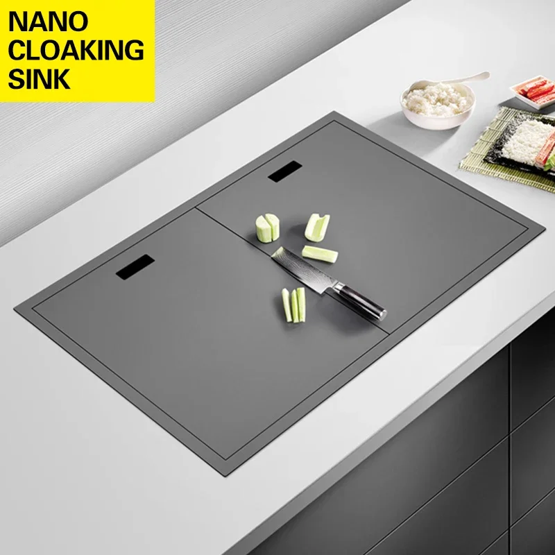 ASRAS New Nanometer Double Cover hidden kitchen Sink 304 Stainless Steel 4mm Thickness Handmade Brushed Single kitchen Sink