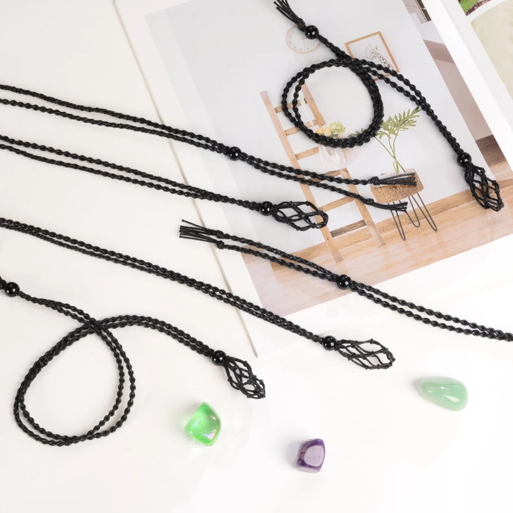 12 PCS Crystal Cage Necklace Holder Necklace Cord Empty Stone Holder Replacement Hand-Woven Necklace Cord with Adjustable Length