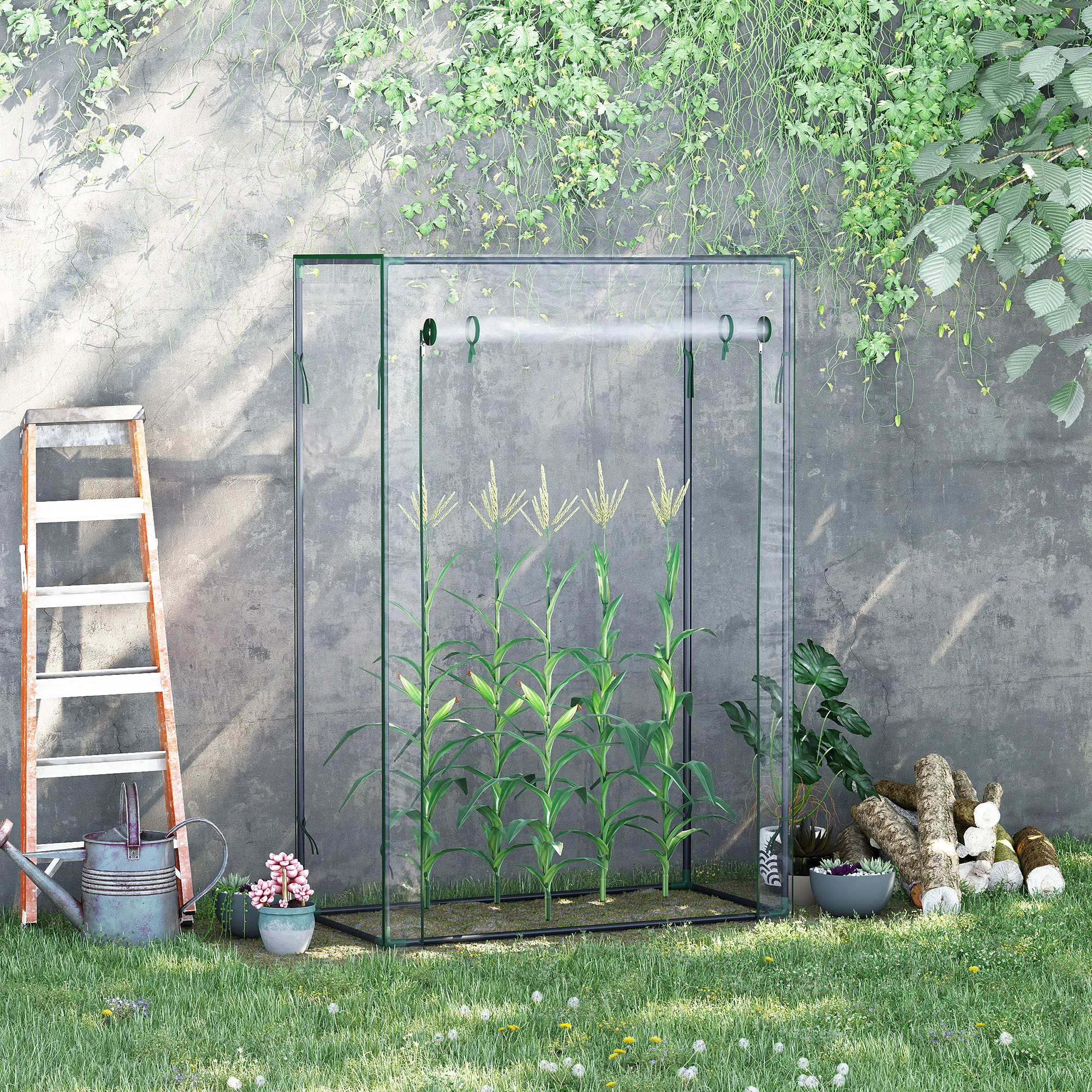 Outsunny greenhouse with steel roller door 100x50x150 cm transparent