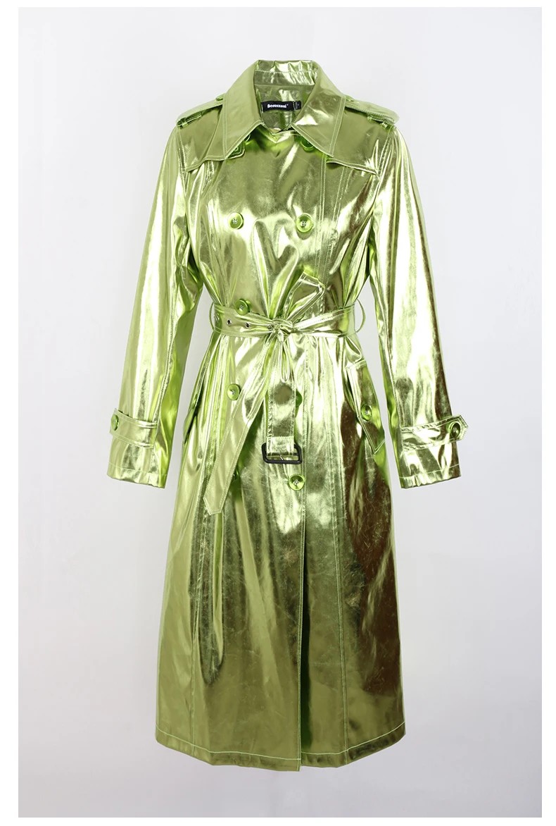 Nerazzurri Spring Autumn Long Shiny Reflective Patent Leather Trench Coat for Women Sashes Double Breasted European Fashion 2022