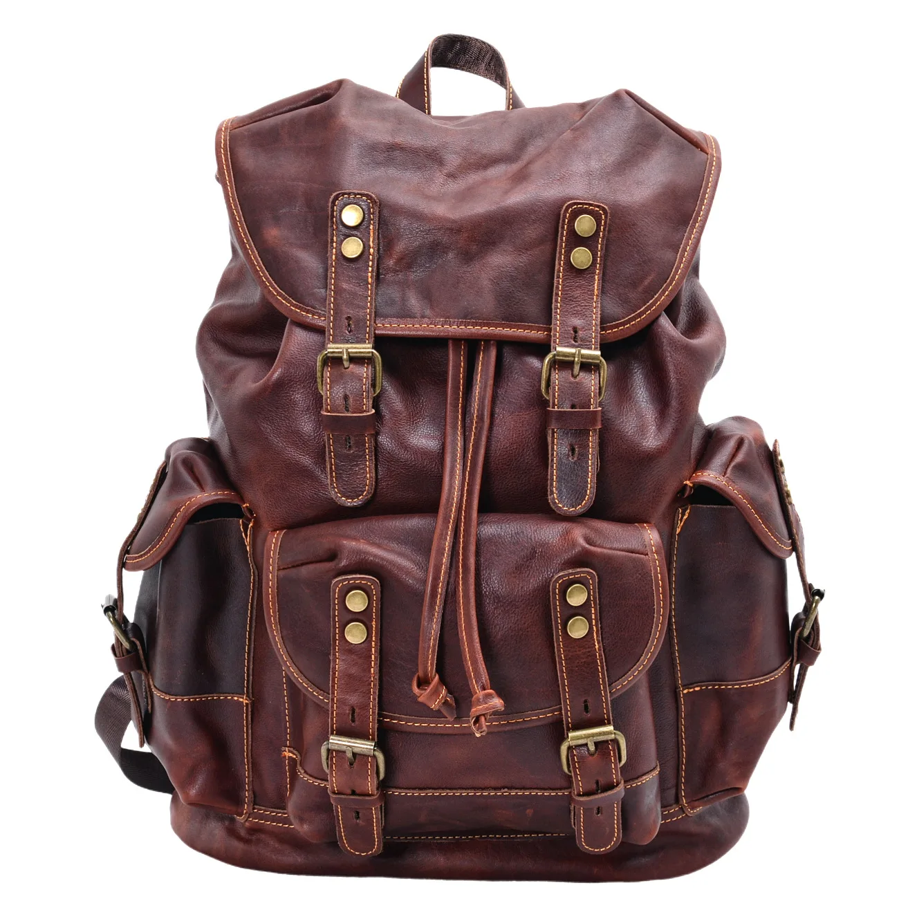 

Retro Japanese Style Heavyweight Genuine Leather Backpack Top Layer Cowhide Casual Travel Bag for Couples Trendy
