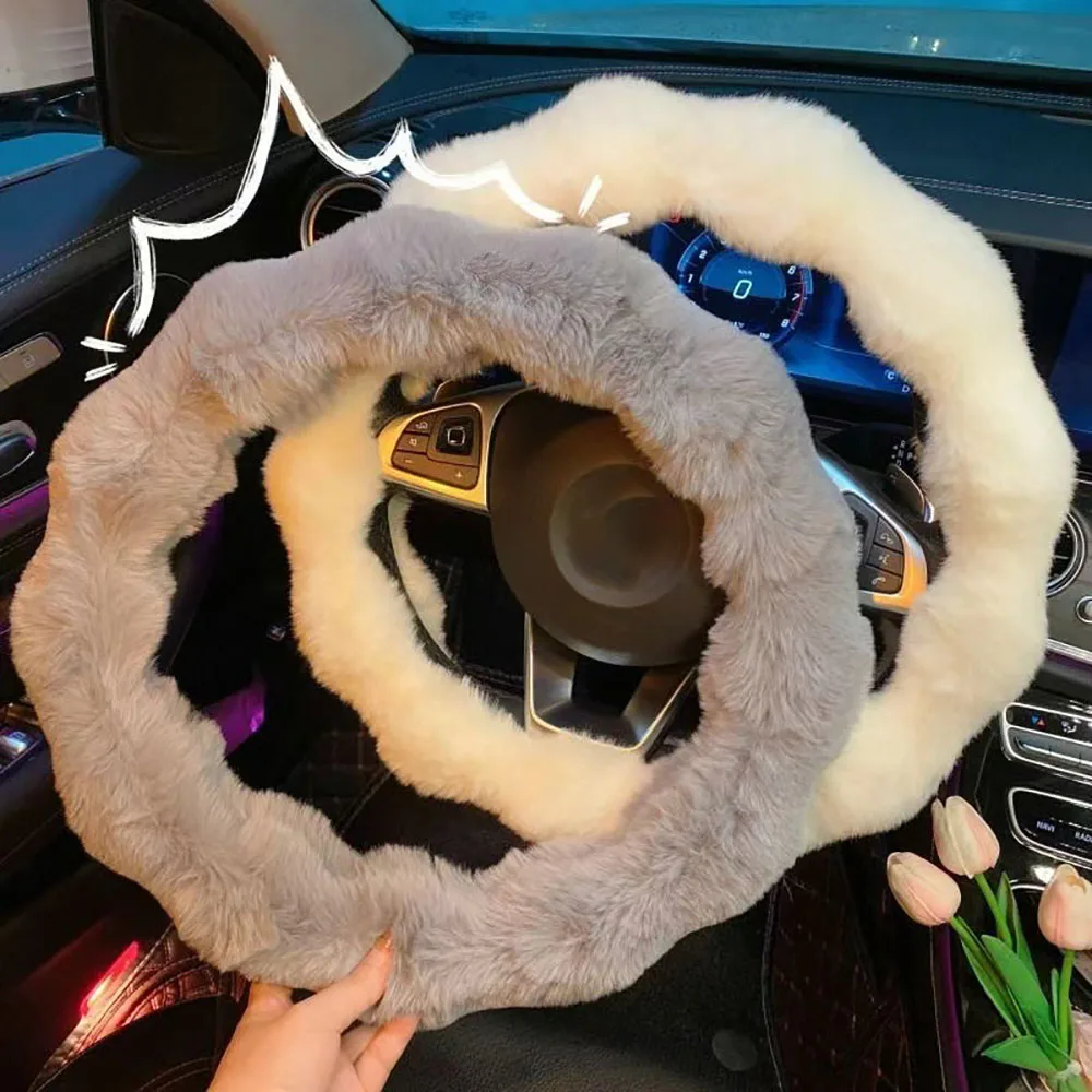 Winter Warm Plush Car Steering Wheel CoverSoft Fluffy Non-slip Steering Wheel Grip Cover Car Interior Decoration Accessories