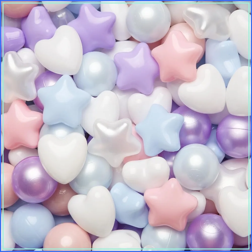 50/100/200/500 Pack Mix Star Heart Circle Ball Pit Balls for Kids, Non-Toxic, Crush-Proof, 2.2-2.55in, Pink Green Blue White Gray