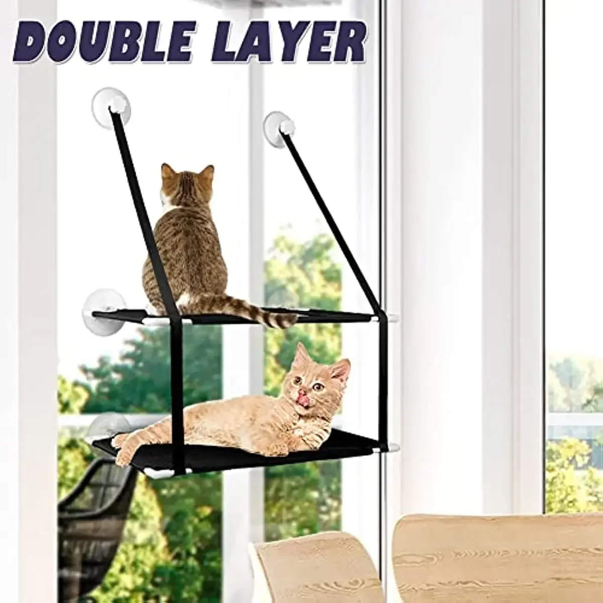 

Cat Window Perch Stable Hammock Holds up to 55 LBS & 360° Sunbath with 2 Screw Suction Cups & Easy to Assemble for Cats