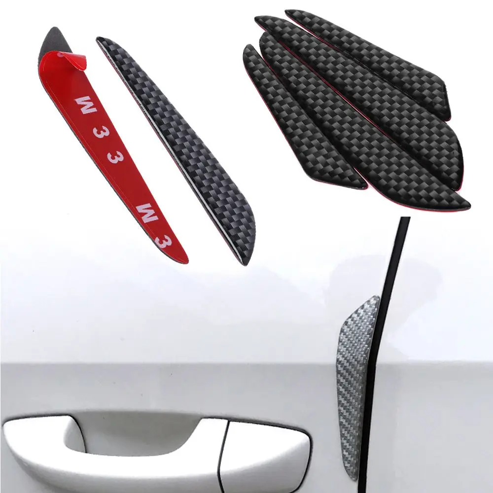 4Pcs Black Scratch Protector Crash Sticker Protection Strip Trim Molding Car Door Edge Guard Carbon Fiber Scratch Protector