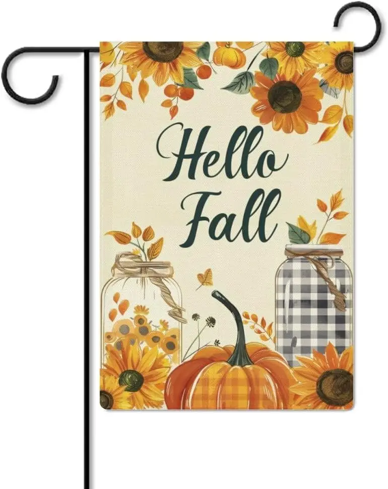 Hello Fall Pumpkin 1 Garden Flag 12x18 Inch Double Sided for Outside Small Burlap Yard Flag, style