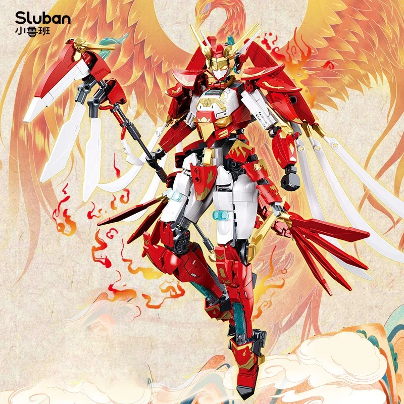 Sluban 706PCS 중국어 Zhuque Mech 빌딩 블록 모델 클래식 시리즈 로봇 그림 무기 장난감 어린이 성인을위한 선물