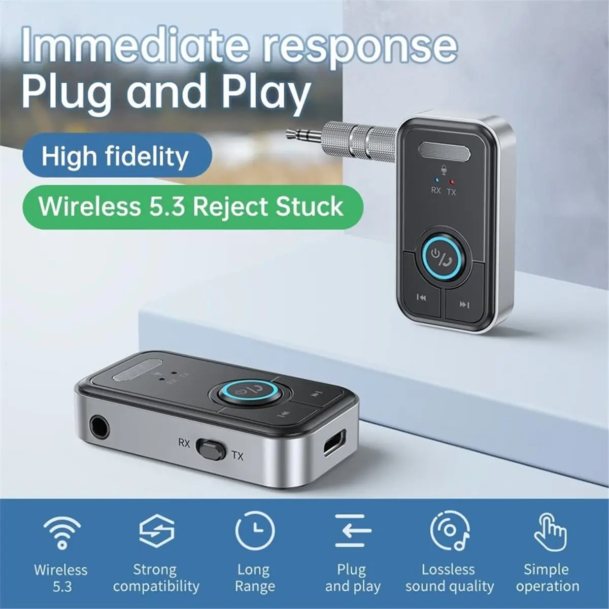 Premium Pro Bluetooth 5.3 Transmitter Receiver,2-in-1 Wireless Transmitter for TV/Headphones,Gym, for Car/Home Stereo view 6