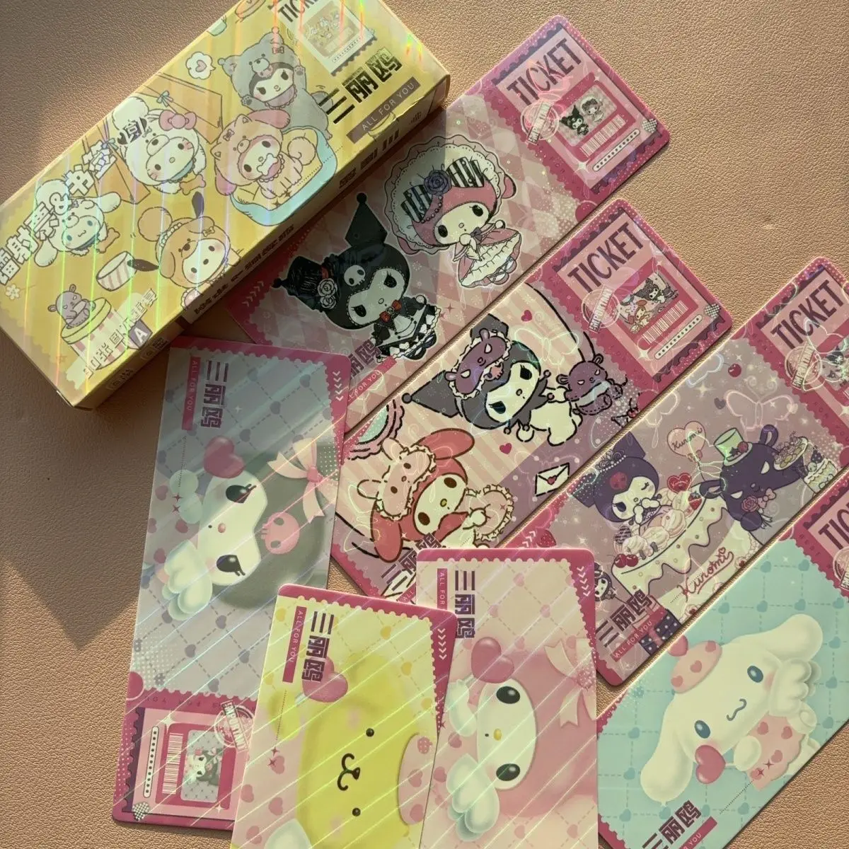 

Sanrio Anime Figures Cartoon Long Laser Ticket Bookmark Kuromi Hello Kitty Game Card Laser Ticket LOMO Card Gift for Girls Kid
