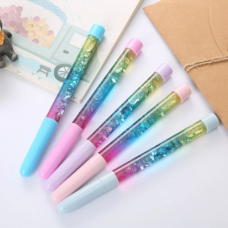 1 Piece Creative Style Gel Pen for Student Shiny Squein Quicksand Stationey Pen 0.5mm Black Ink Writing Pen School Supplies