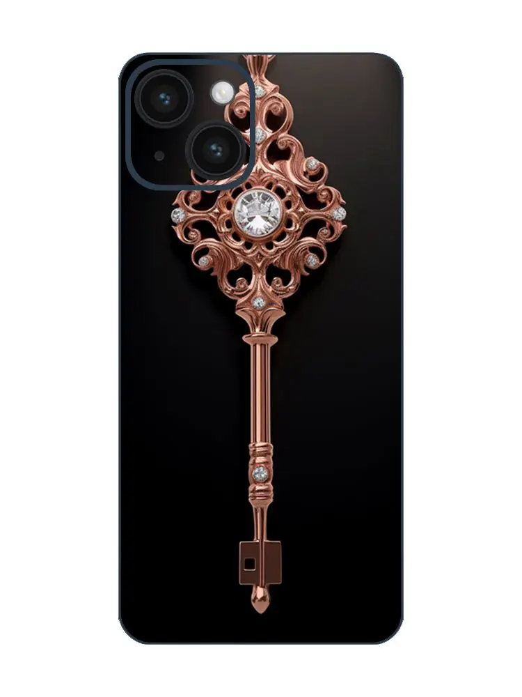 Baroque Realism Immortalized Gold Key Design iPhone 14 Back Film with Diamond Detailing - Exceptional Aesthetics