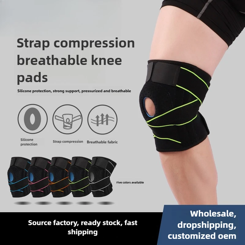 Sports Knee Brace with Breathable, Adjustable Straps, Compression Silicone Spring Support for Outdoor Activities