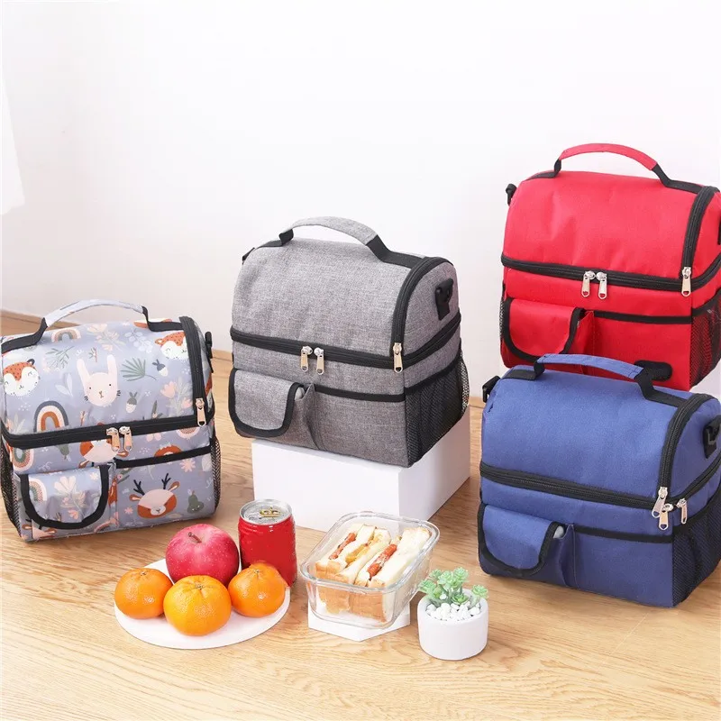 Double Layer Fashion Portable Multifunction lunch Bag Thermal Food Picnic Lunch Bags for Women Waterproof Oxford Lunch Box