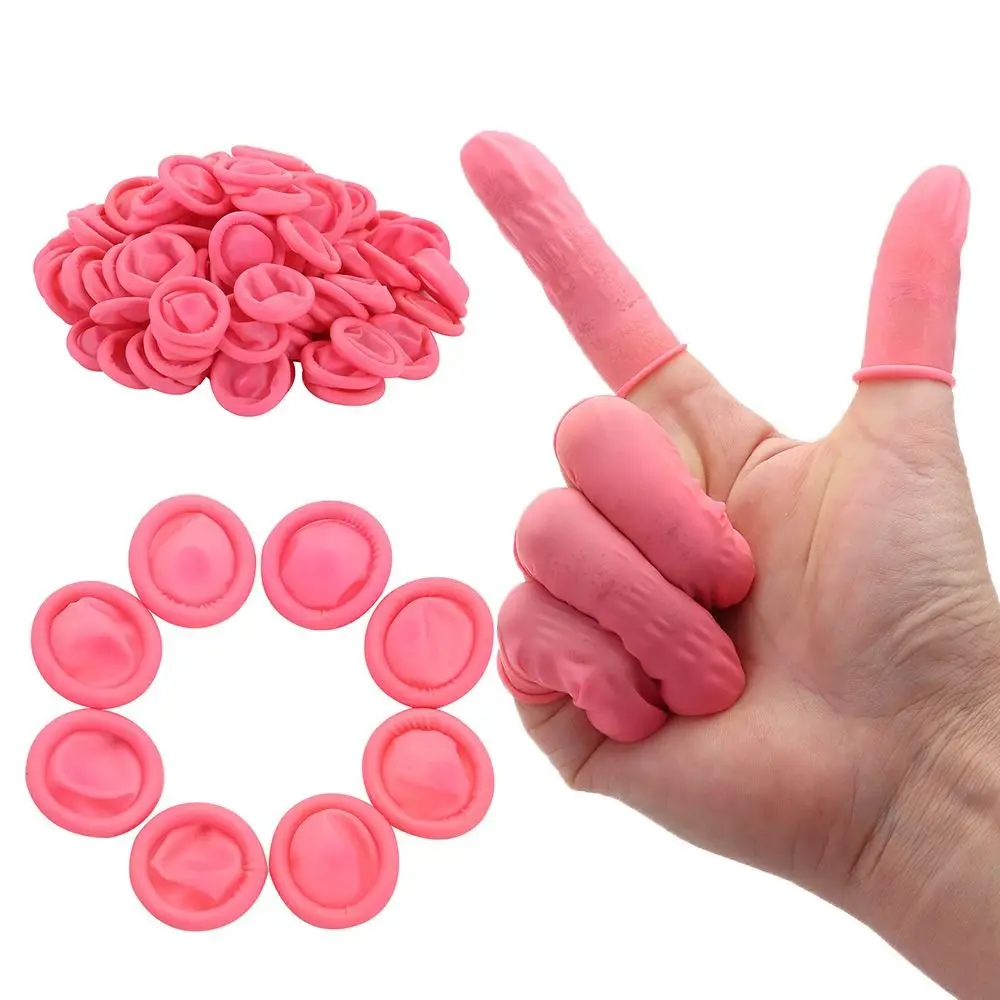 100PCS Disposable Finger Cover Natural Rubber Gloves Non-slip Anti-static Latex Finger Cots Fingertips Protector Gloves Nail Art