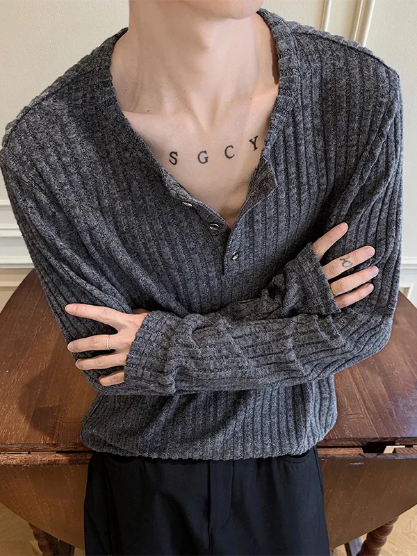 

Корейская мужская толстовка с длинным рукавом и воротником Хенри, свободного кроя, удобная, модная повседневная одежда из полиэфирного волокна