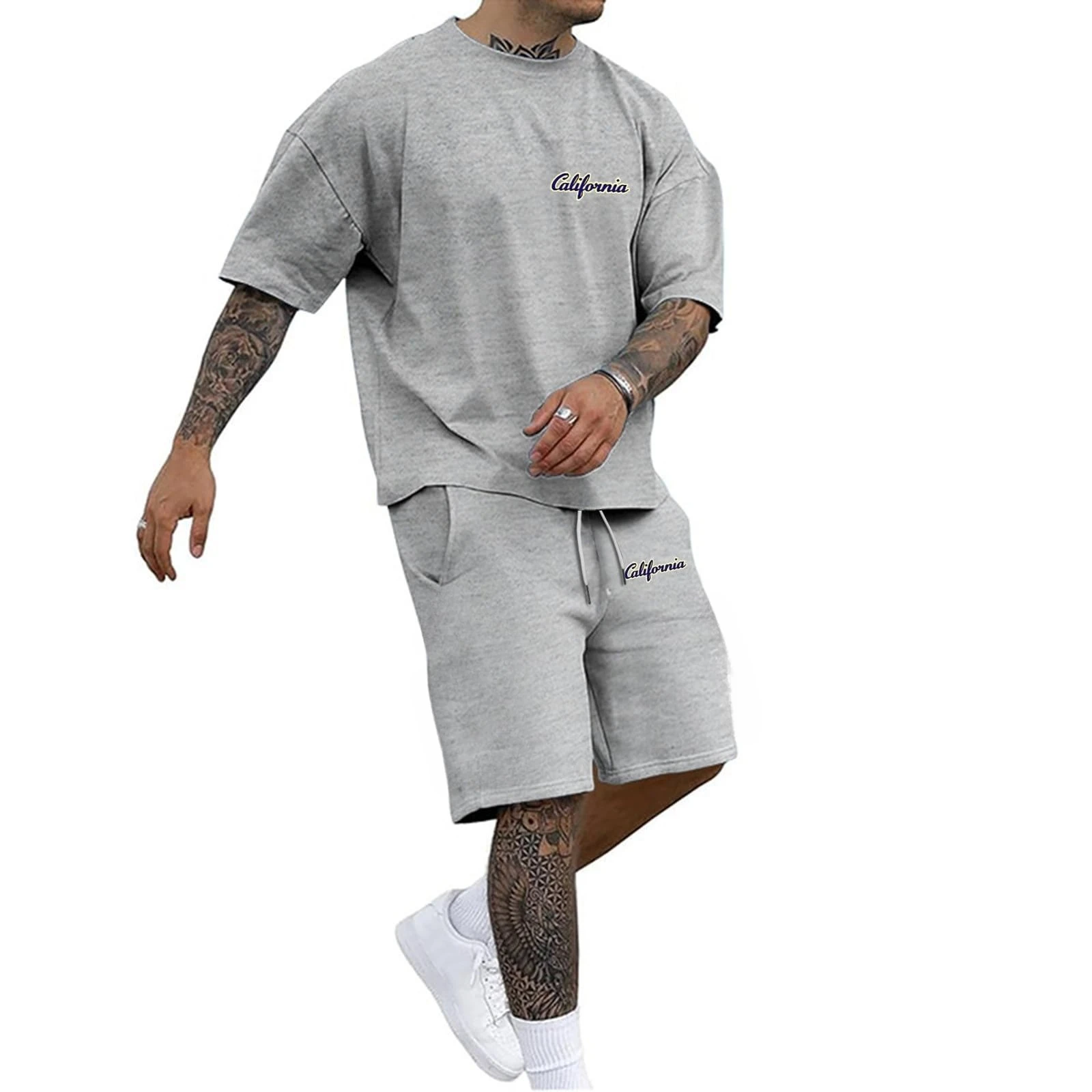 

Classic New York Letter Print Pattern Men's Casual Sports Loose T-shirt Shorts Two-piece Suit Fashion High Street Trend Cool