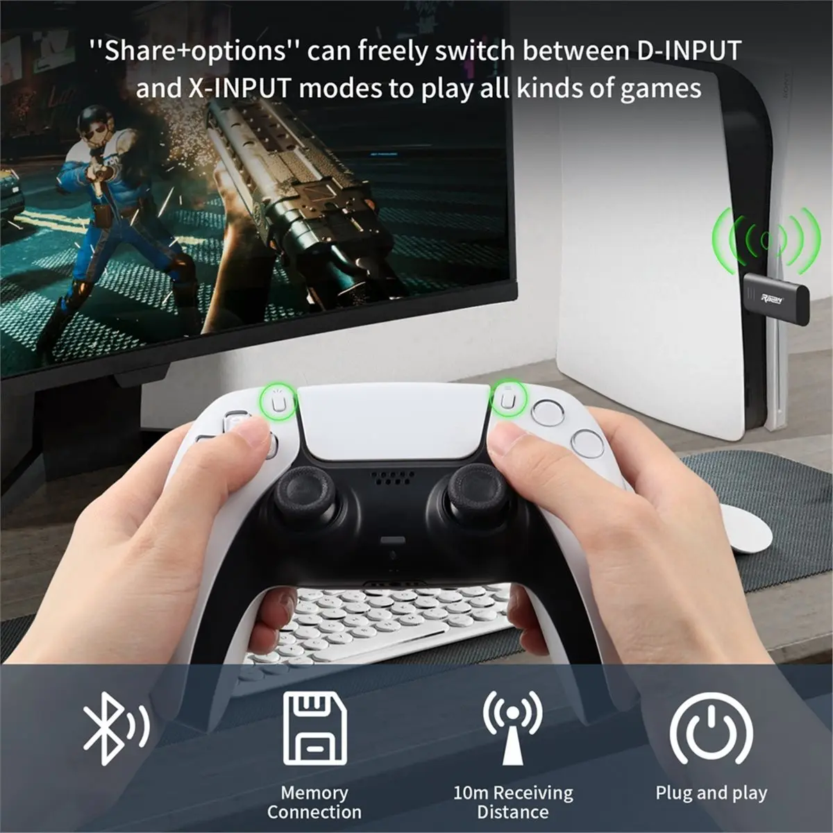 AA19 RALAN Gamepad Converter Bluetooth USB Receiver Controller Adapter Wireless USB Adapter for Switch PC PS4 PS5 Gamepad