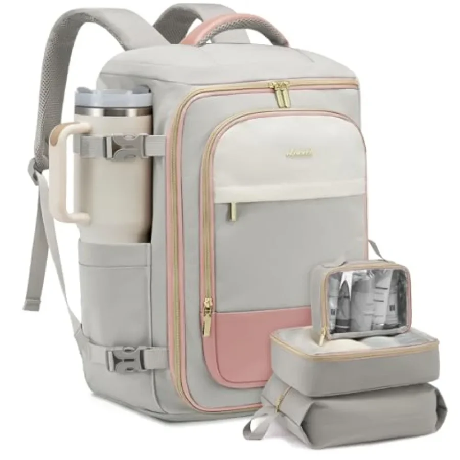

Travel backpack for airplanes: water-resistant 50L carry-on bag with 3 packing cubes, fits 17 laptop, unisex personal item bag