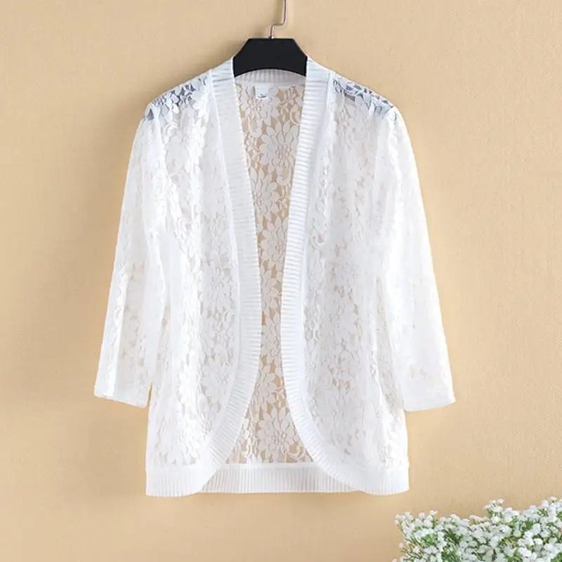 

Loose Long Sleeve Base Shirt Summer Korean Style Lace Sun Protection Clothing Outerwear plus Size Women's Fashionable Outerwear