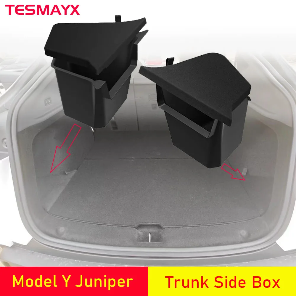 Trunk Organizer For Tesla Model Y Juniper Launch Refresh 2025 Rear Trunk Storage Bins Side Box Organiser TPE Trim Accessories