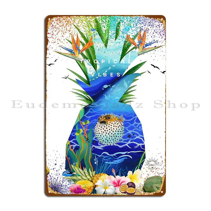 Tropical Vibes Puffer Fish Gabivitryart Metal Plaque Poster Club Bar Garage Cinema Design Bar Cave Tin Sign Poster