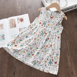 Summer Girls Dress Casual Princess Dresses Sleeveless Print Flower Costumes Kids Vestidos Cotton Floral Dress 2-7Y