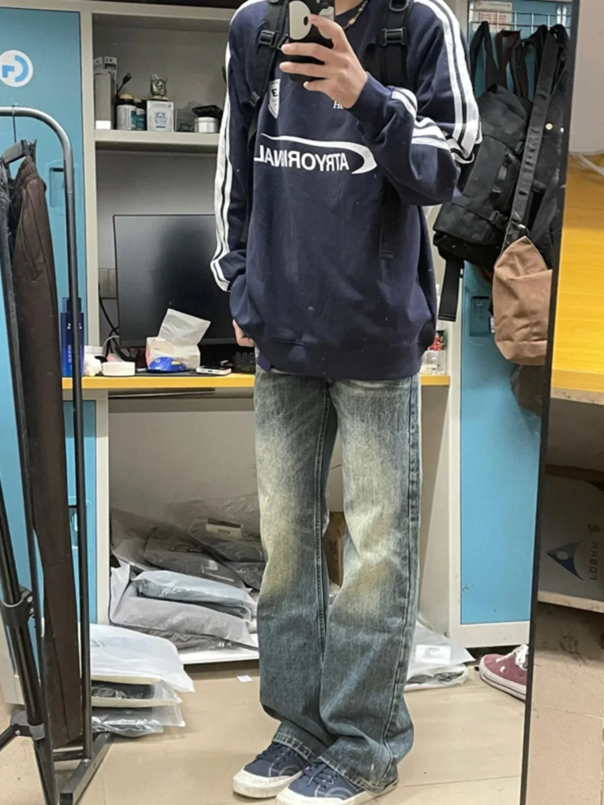 

Deep Blue American High Street Straight Leg Jeans Men's Autumn Waed adient Men's Faion High-End Feelings Pants