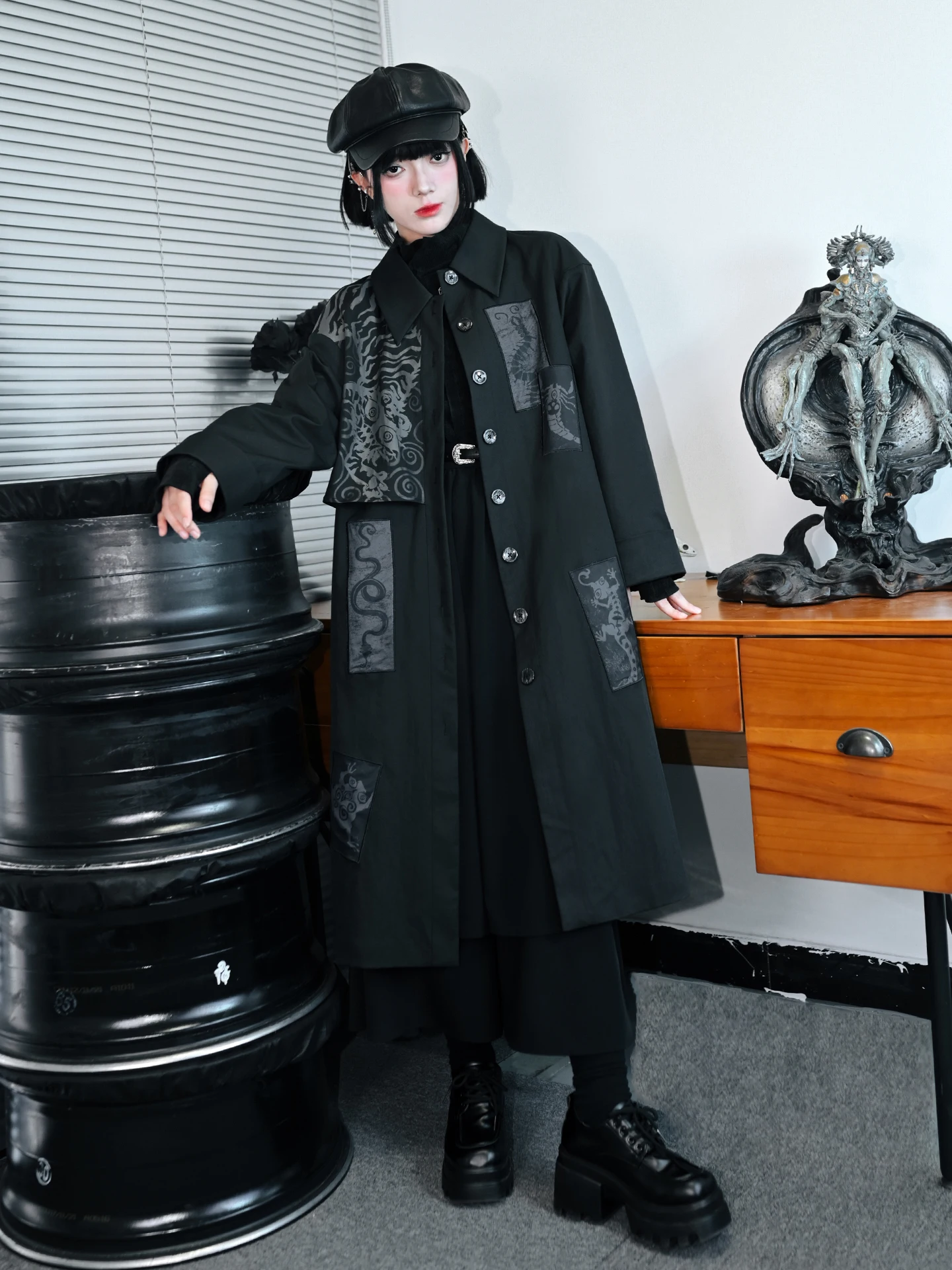 

Длинное пальто Bla, женская ветровка свободного покроя, лоскутный дизайн, сенсация, защита от ветра, новая китайская верхняя одежда нерегулярной формы